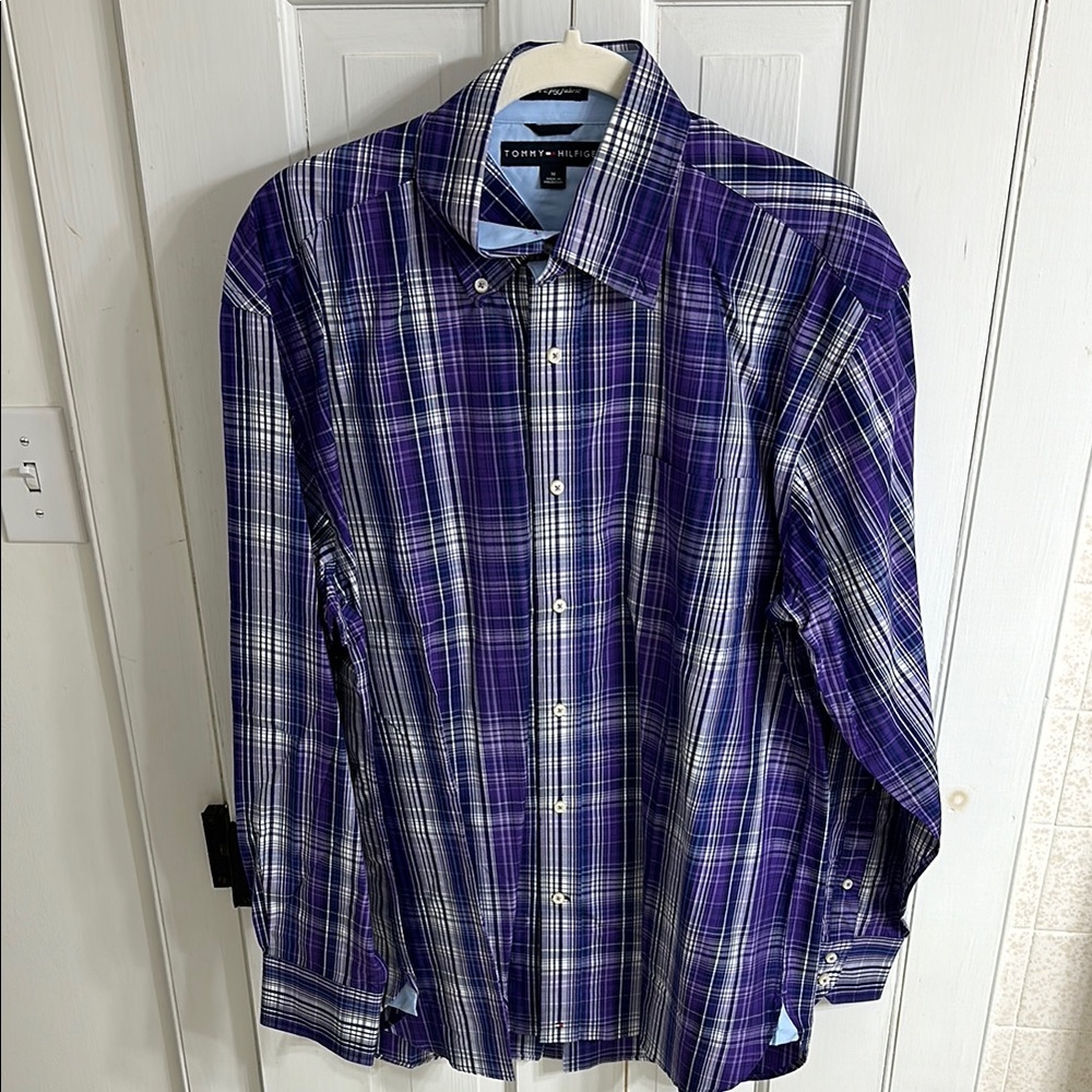 Tommy Hilfiger Vintage 80s 2 Ply Fabric Purple Button Down Shirt